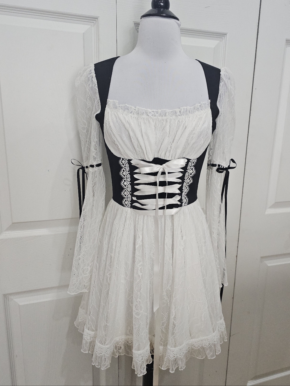 Dolls Kill Current Mood Myths N' Legends Black White Lace Corset Mini Dress S